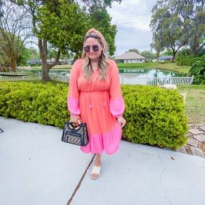 Scoop Pink & Orange Midi Dress